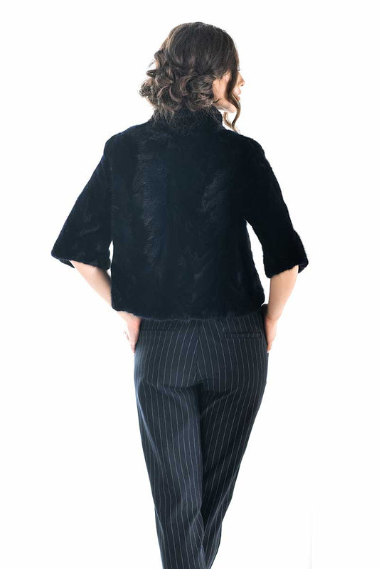 Navy Blue Genuine Mink Fur Jacket